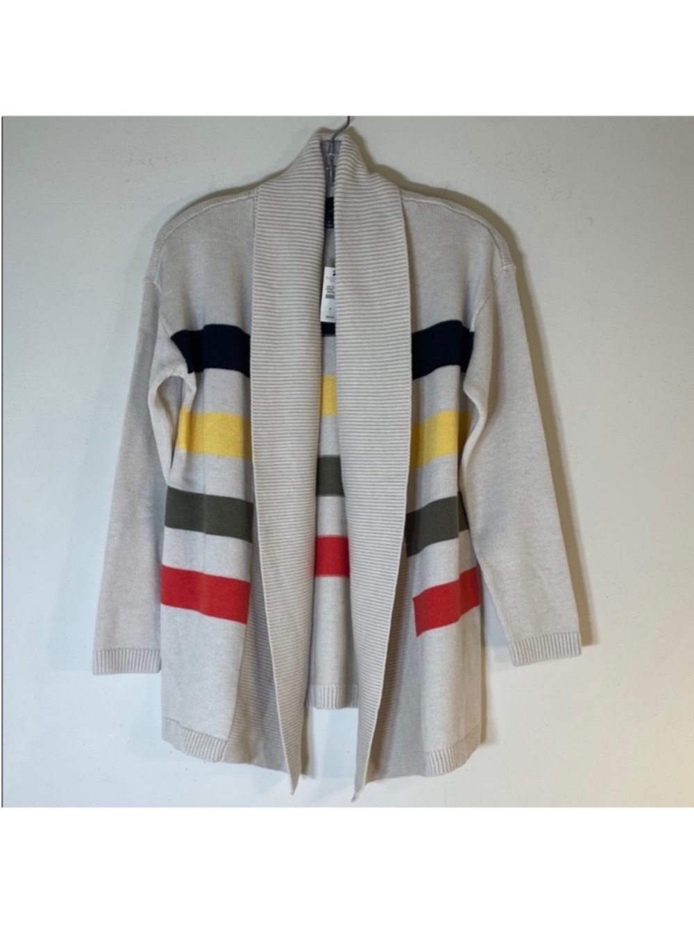 Talbots Cream Open-Front Cardigan with Striped Accent